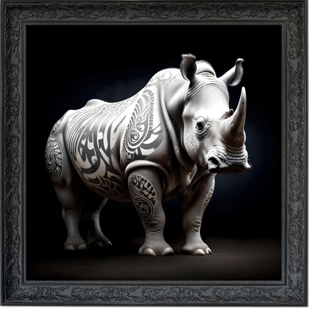 Tattooed Rhino - Framed Animal Wall Art