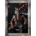 Tiger in floral suit - Framed Animal Wall Art