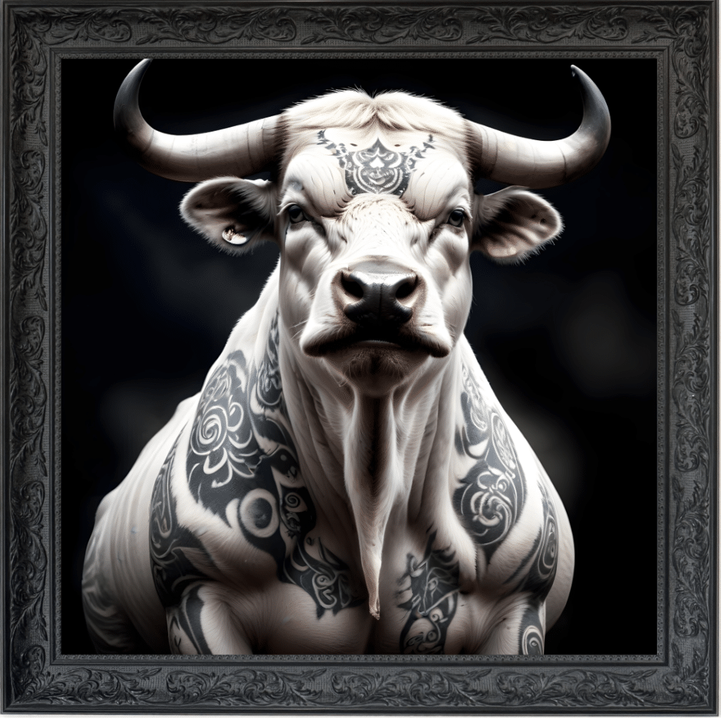 Tattooed EL Toro - Framed Animal Wall Art