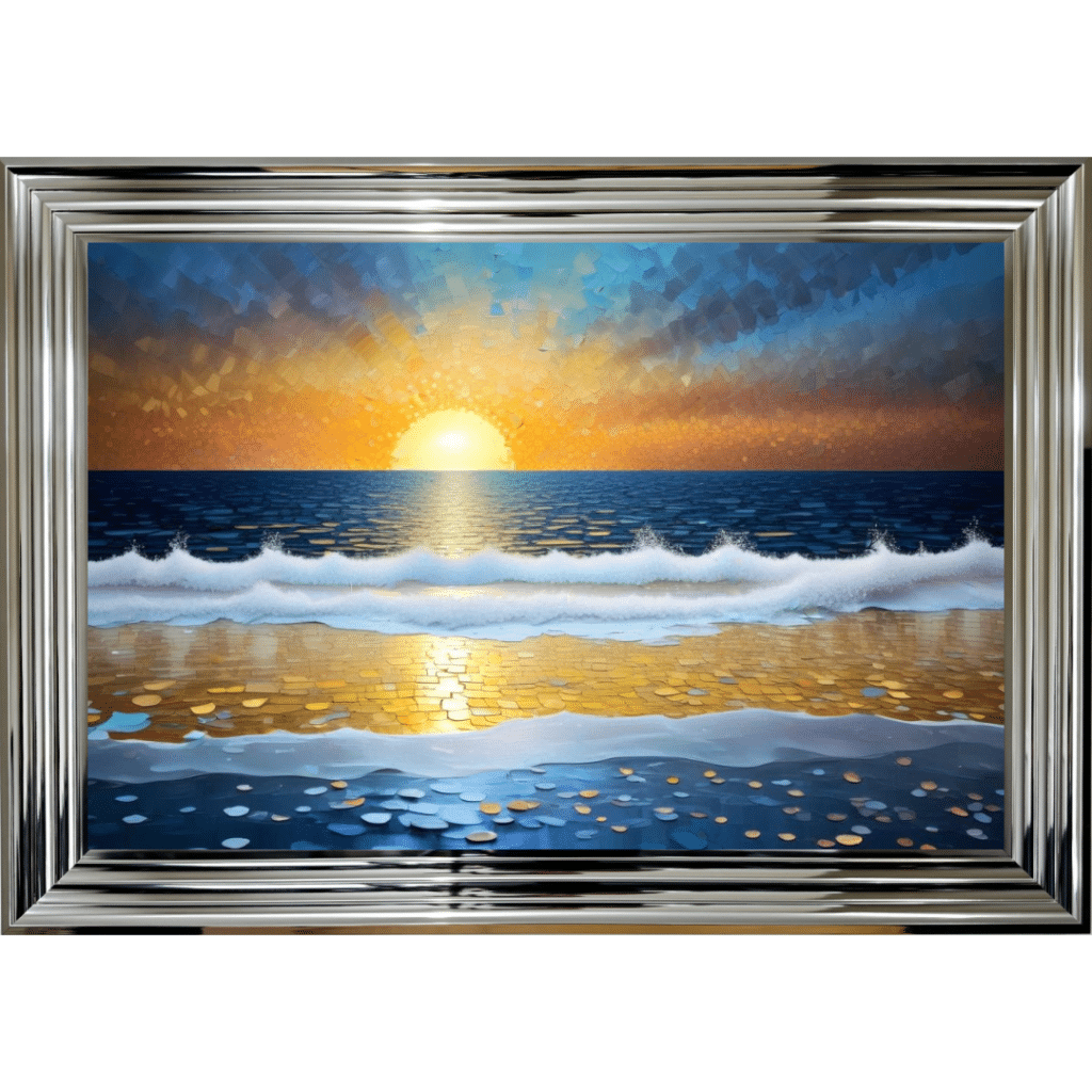 Sunset over crashing waves - Framed Wall Art