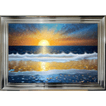 Sunset over crashing waves - Framed Wall Art