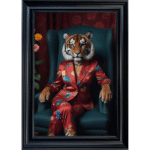 Female Tiger in floral suit - Framed Animal Wall Art