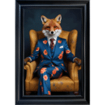 Fox in floral suit - Framed Animal Wall Art