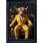 Highland Cow in floral suit - Framed Animal Wall Art