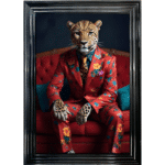 Leopard in floral suit - Framed Animal Wall Art