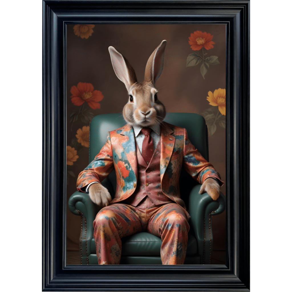 Rabbit in floral suit - Framed Animal Wall Art