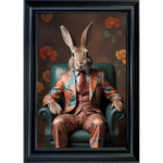 Rabbit in floral suit - Framed Animal Wall Art