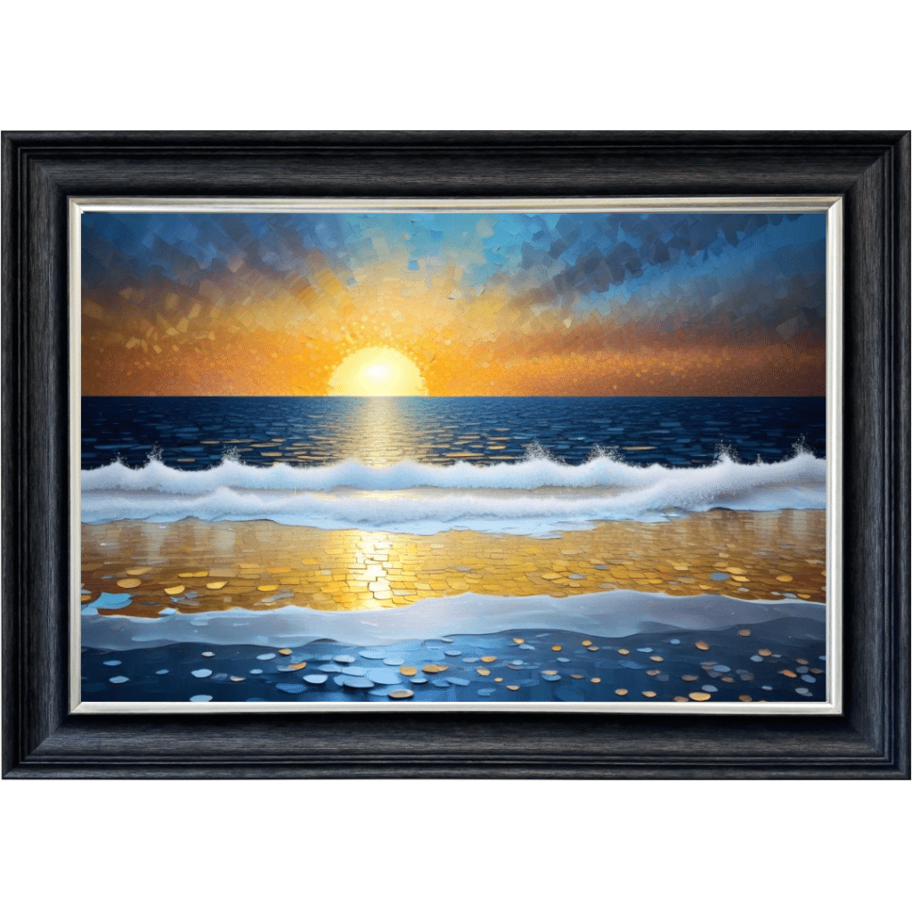 Sunset over crashing waves - Framed Wall Art