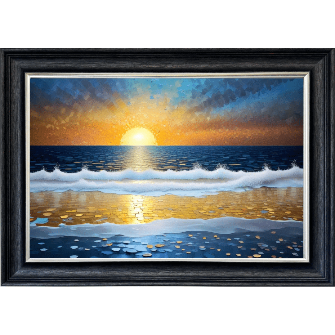 Untitled (63) Sunset over crashing waves - Framed Wall Art