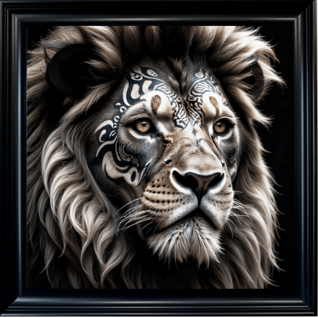 Tattooed Lion II - Framed Animal Wall Art