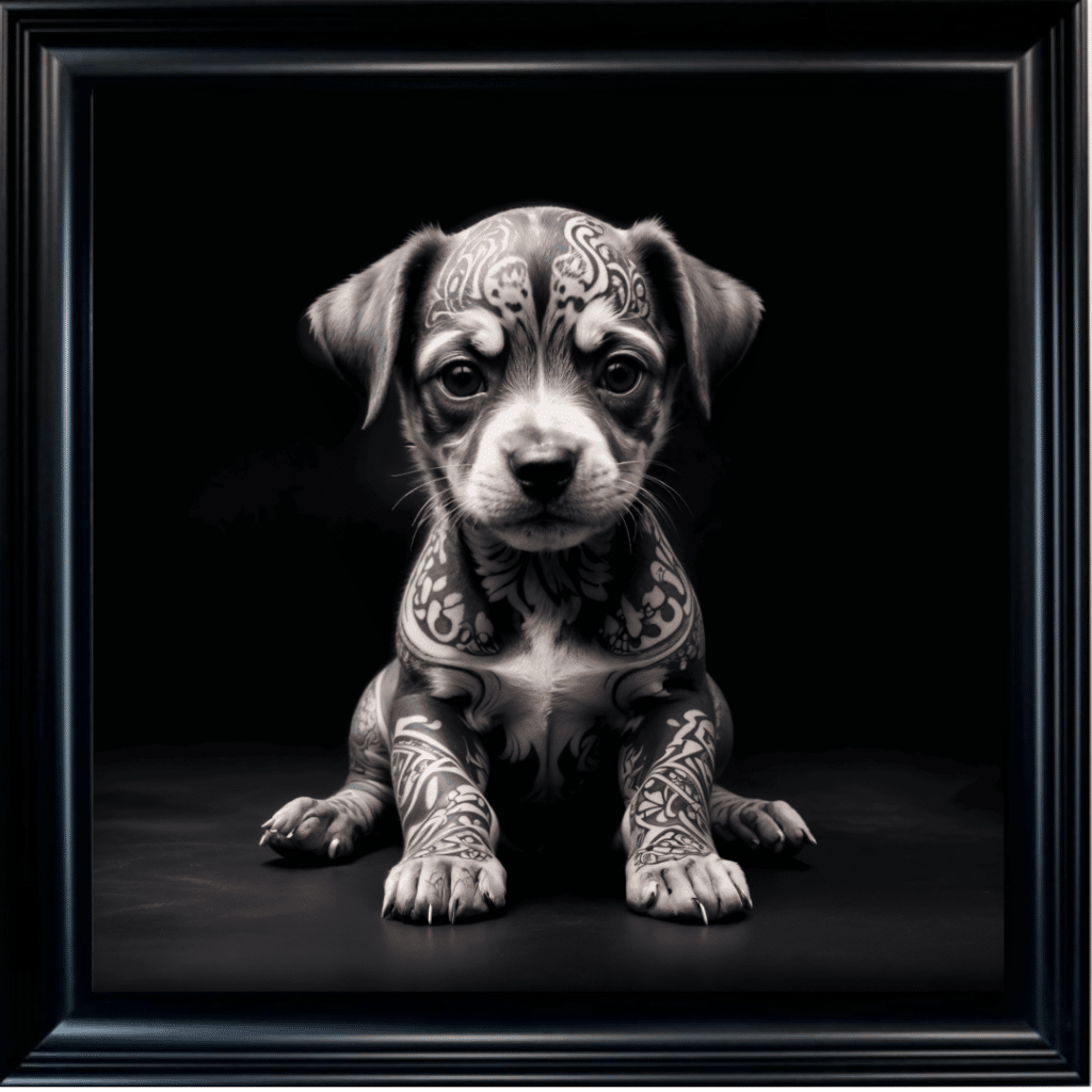 Tattooed Puppy - Framed Animal Wall Art