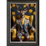Stag in floral suit - Framed Animal Wall Art