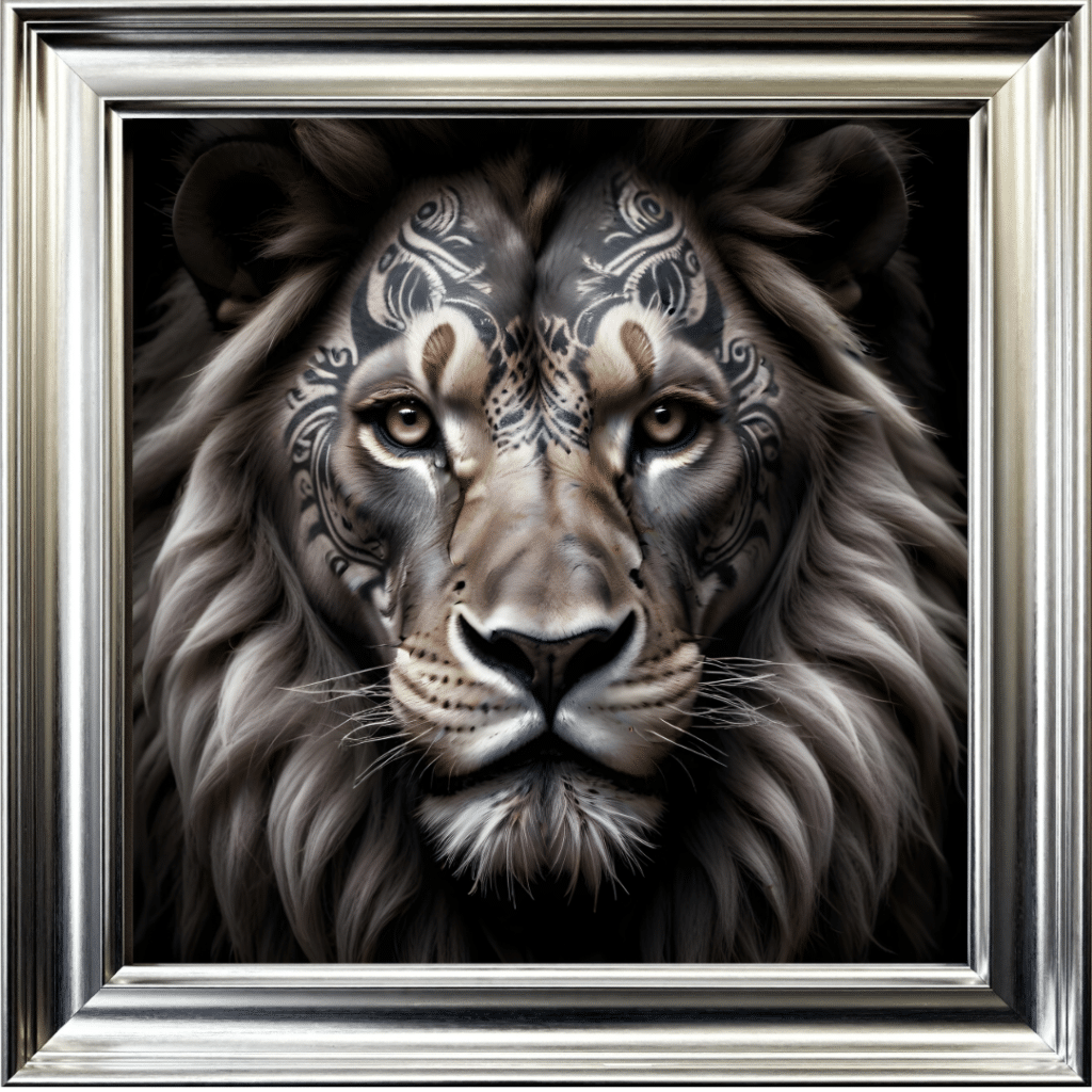 Tattooed Lion - Framed Animal Wall Art