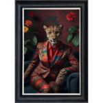 Female Leopard in floral suit - Framed Animal Wall Art