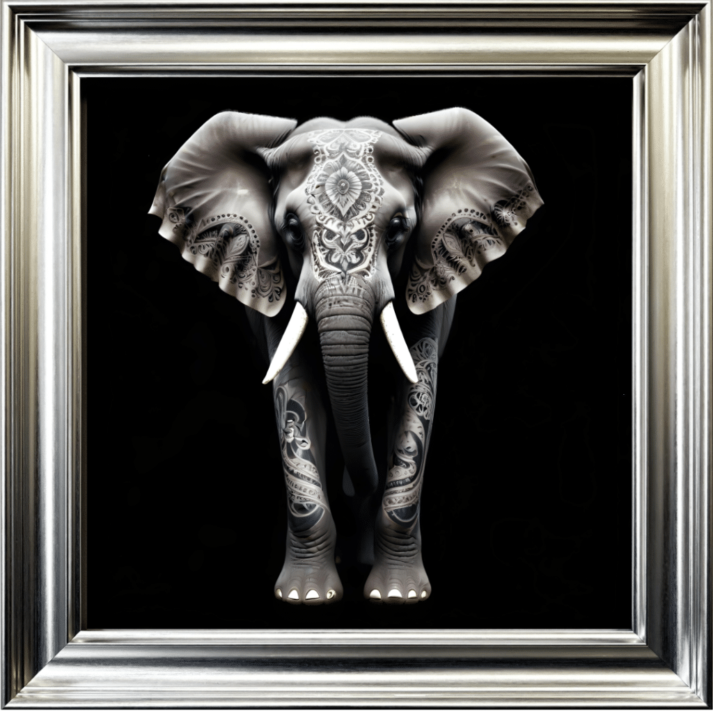Tattooed Elephant - Framed Animal Wall Art