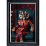 Female Tiger in floral suit - Framed Animal Wall Art