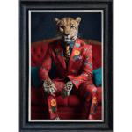 Leopard in floral suit - Framed Animal Wall Art