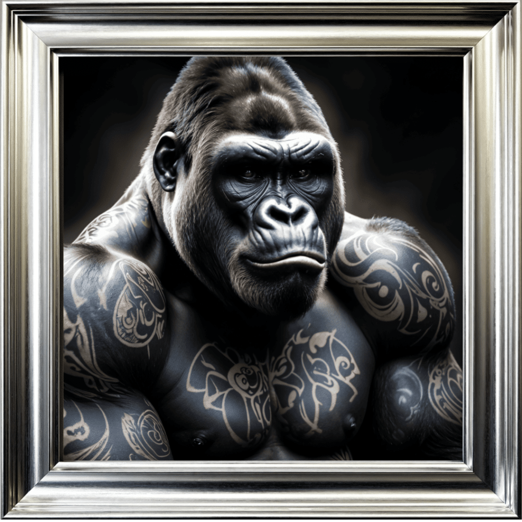 Tattooed Gorilla - Framed Animal Wall Art