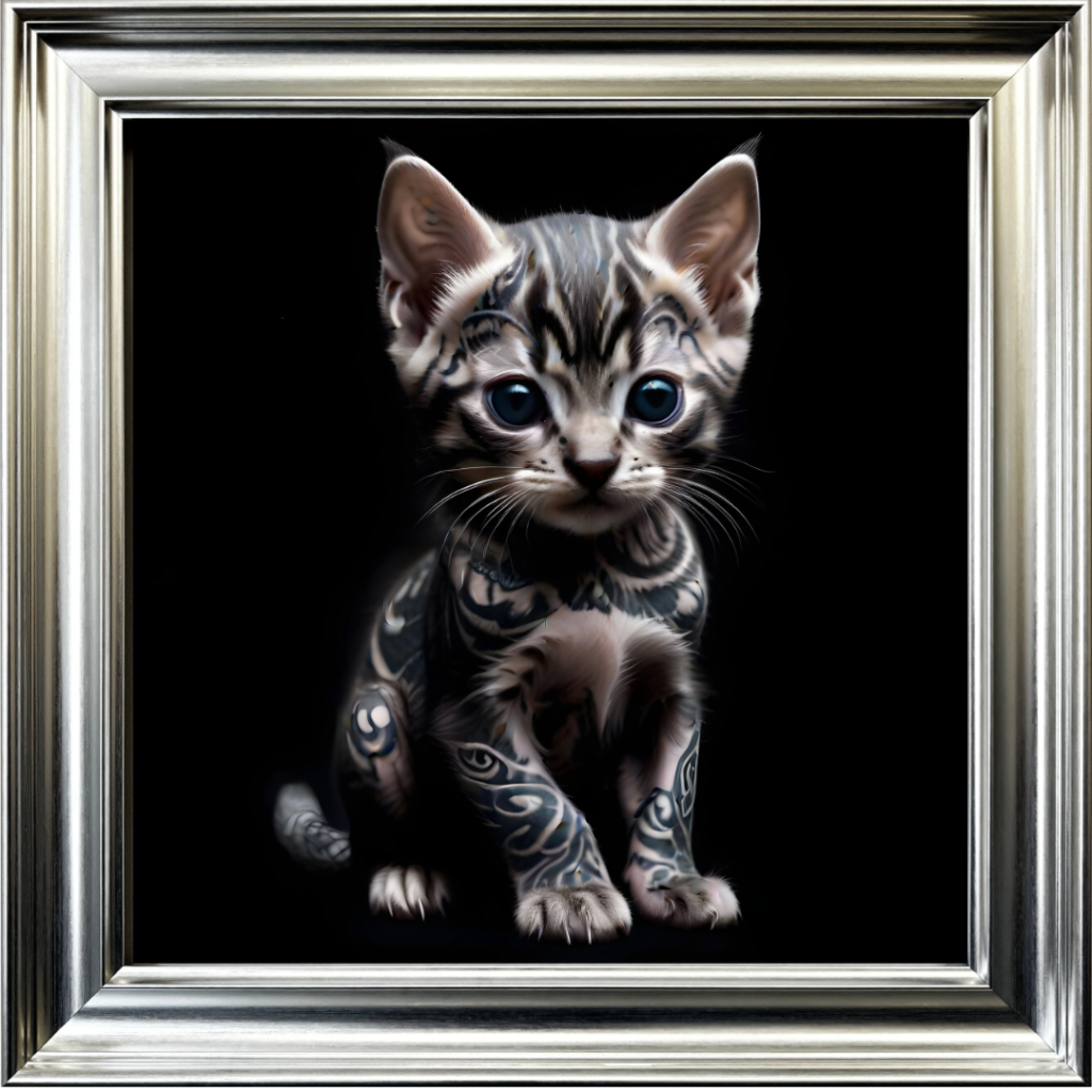 Tattooed Kitten - Framed Animal Wall Art