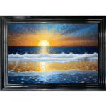 Sunset over crashing waves - Framed Wall Art