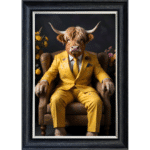 Highland Cow in floral suit - Framed Animal Wall Art