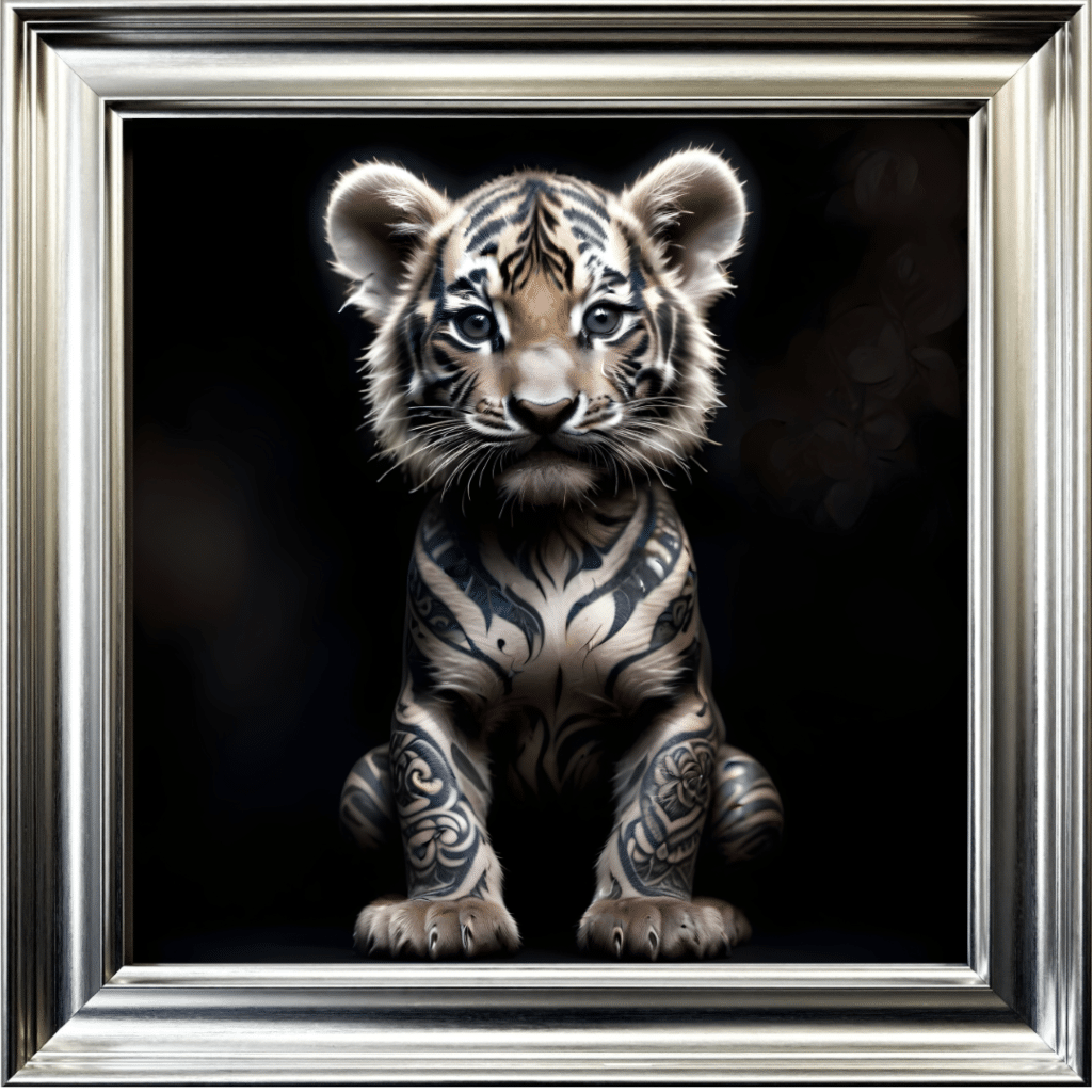 Tattooed Tiger Cub - Framed Animal Wall Art