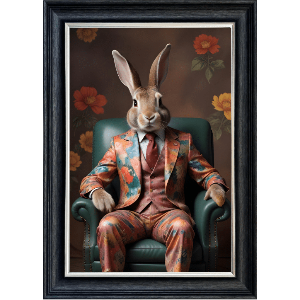 Rabbit in floral suit - Framed Animal Wall Art