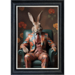 Rabbit in floral suit - Framed Animal Wall Art