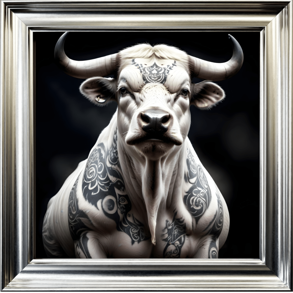 Tattooed EL Toro - Framed Animal Wall Art