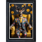 Stag in floral suit - Framed Animal Wall Art