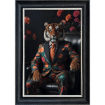 Tiger in floral suit - Framed Animal Wall Art