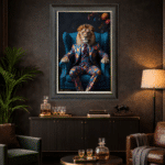 lion framed wall art floral suit luxury animal portrait modern decor