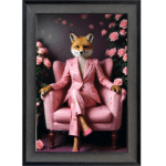 Female Foxy Lady in floral suit - Framed Animal Wall Art