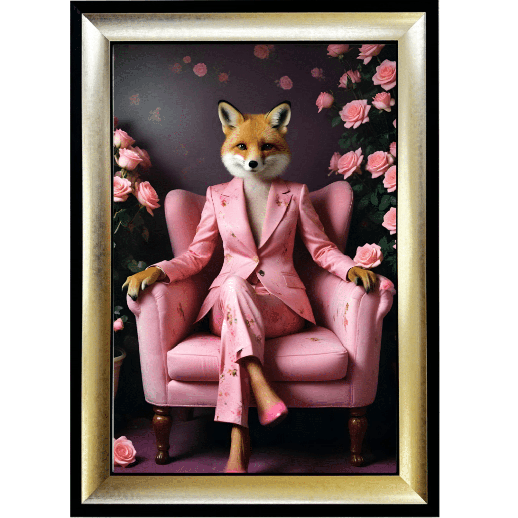 Female Foxy Lady in floral suit - Framed Animal Wall Art