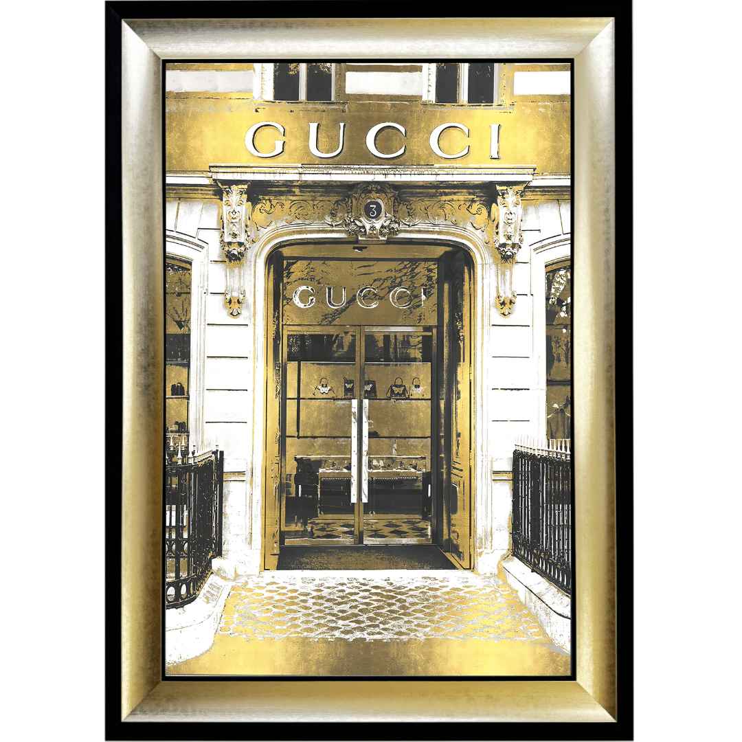 Untitled - 2024-11-24T114253.641 Gucci shop Front with Gold Background - Wall Art
