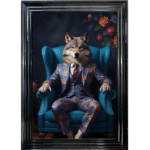 Wolf in floral suit - Framed Animal Wall Art