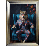 Wolf in floral suit - Framed Animal Wall Art
