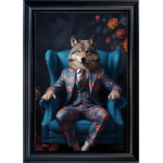 Wolf in floral suit - Framed Animal Wall Art