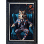 Wolf in floral suit - Framed Animal Wall Art