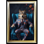 Wolf in floral suit - Framed Animal Wall Art