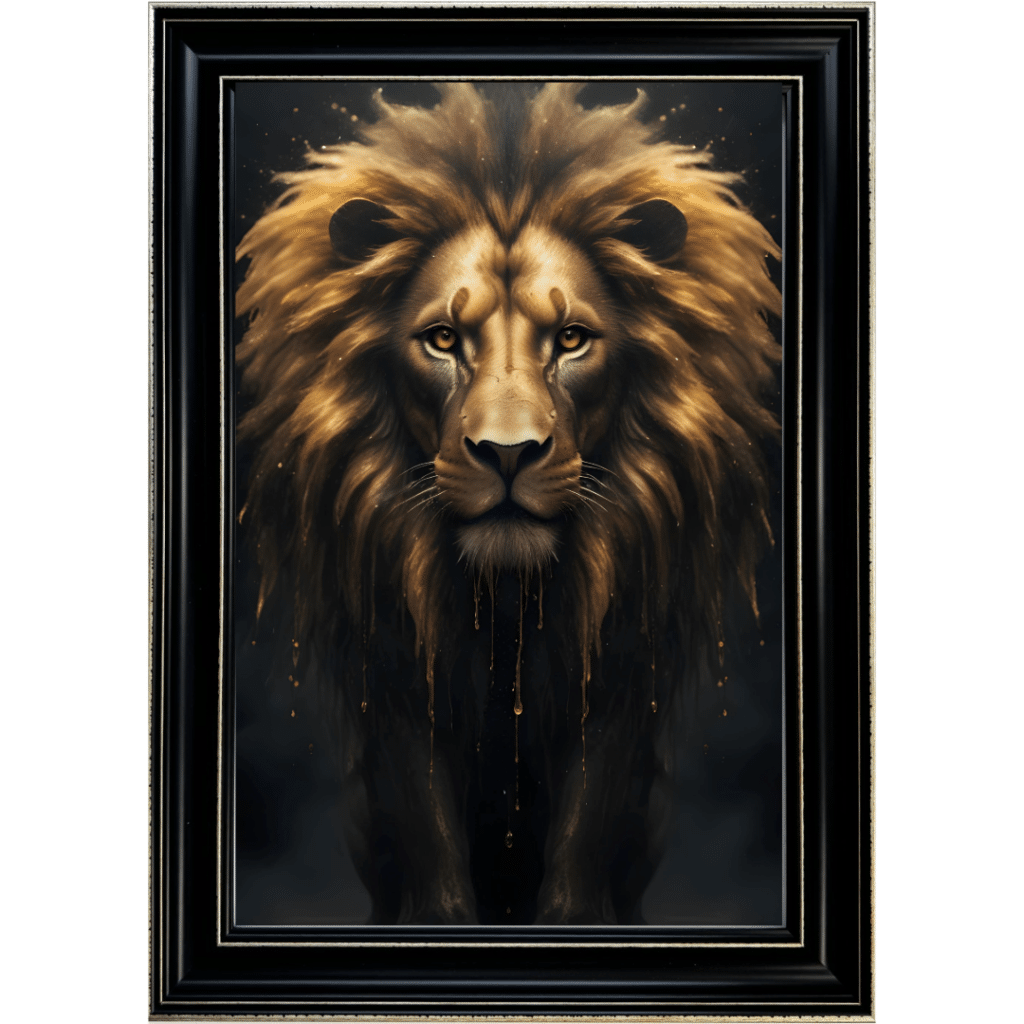 Black and Gold Lion - Framed Animal Wall Art