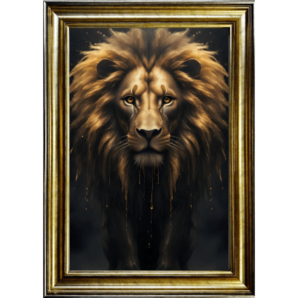 Black and Gold Lion - Framed Animal Wall Art