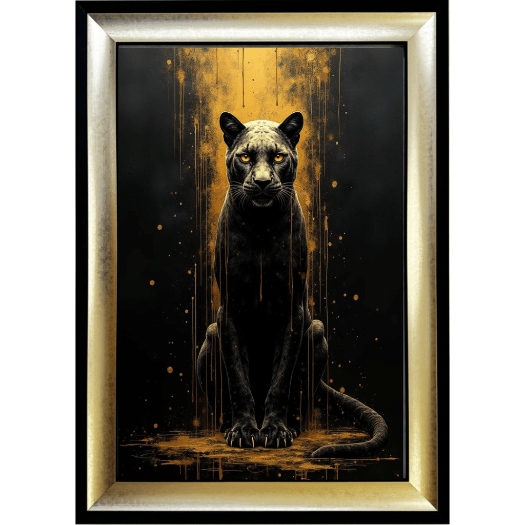 Black and Gold Panther - Framed Animal Wall Art