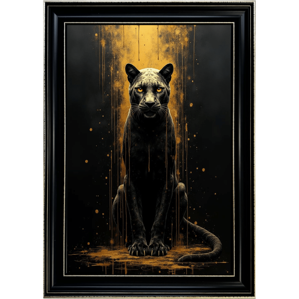 Black and Gold Panther - Framed Animal Wall Art
