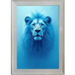 Lion in the Blue mist - Framed Animal Wall Art