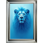 Lion in the Blue mist - Framed Animal Wall Art