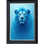 Lion in the Blue mist - Framed Animal Wall Art