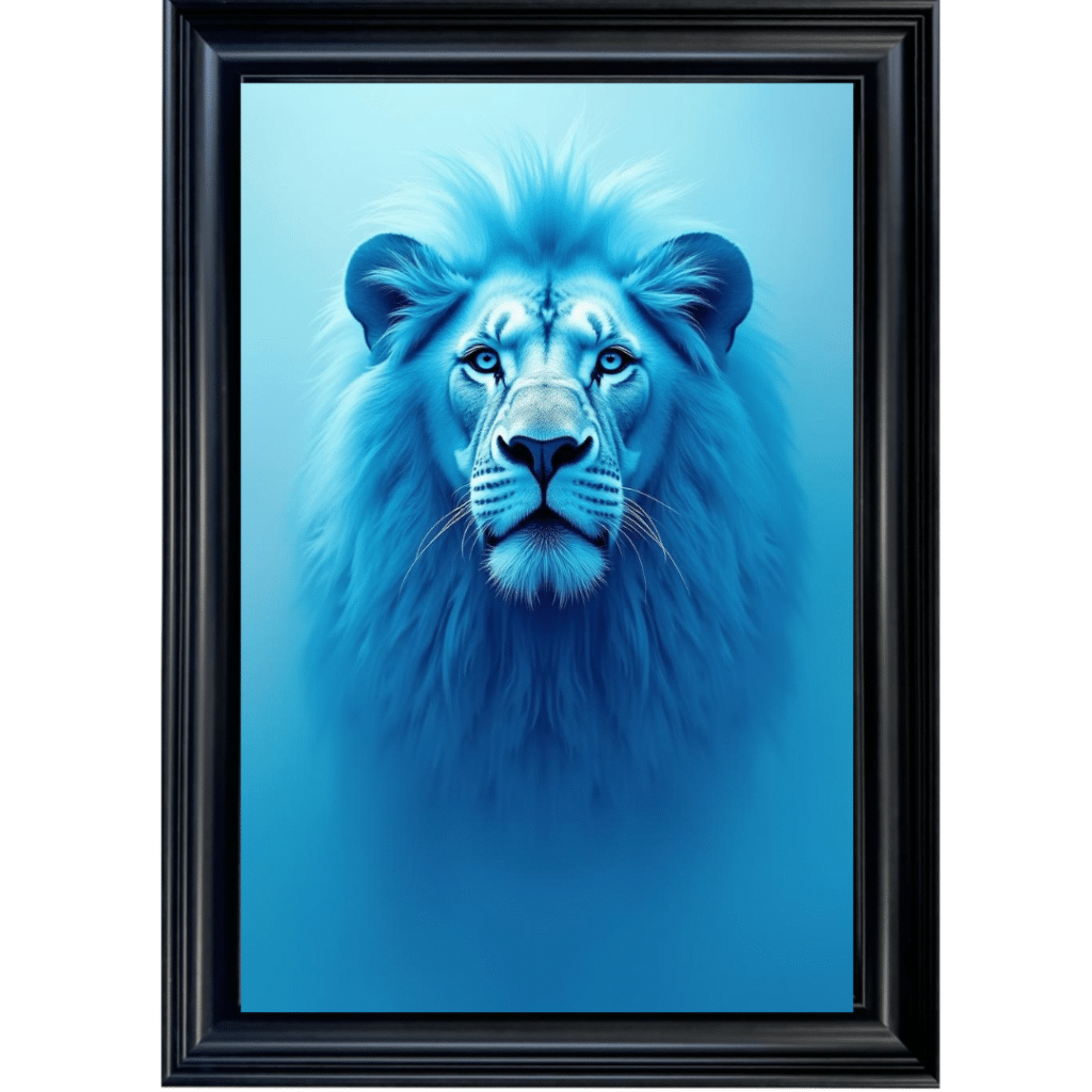 Lion in the Blue mist - Framed Animal Wall Art
