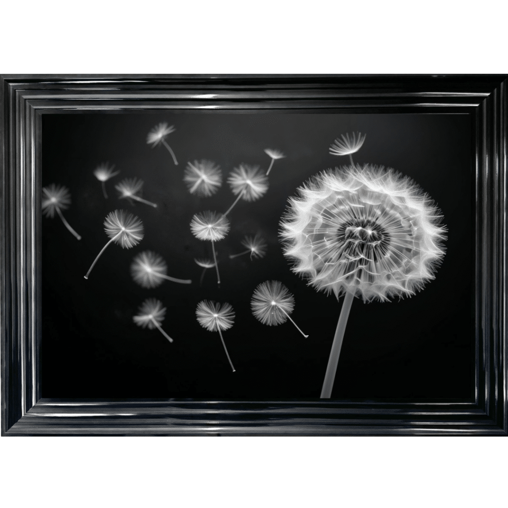 Dandelion and Seeds blowing left - Framed wall art