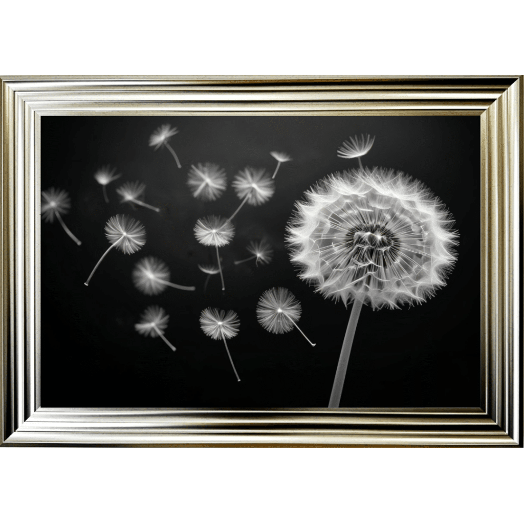 Dandelion and Seeds blowing left - Framed wall art